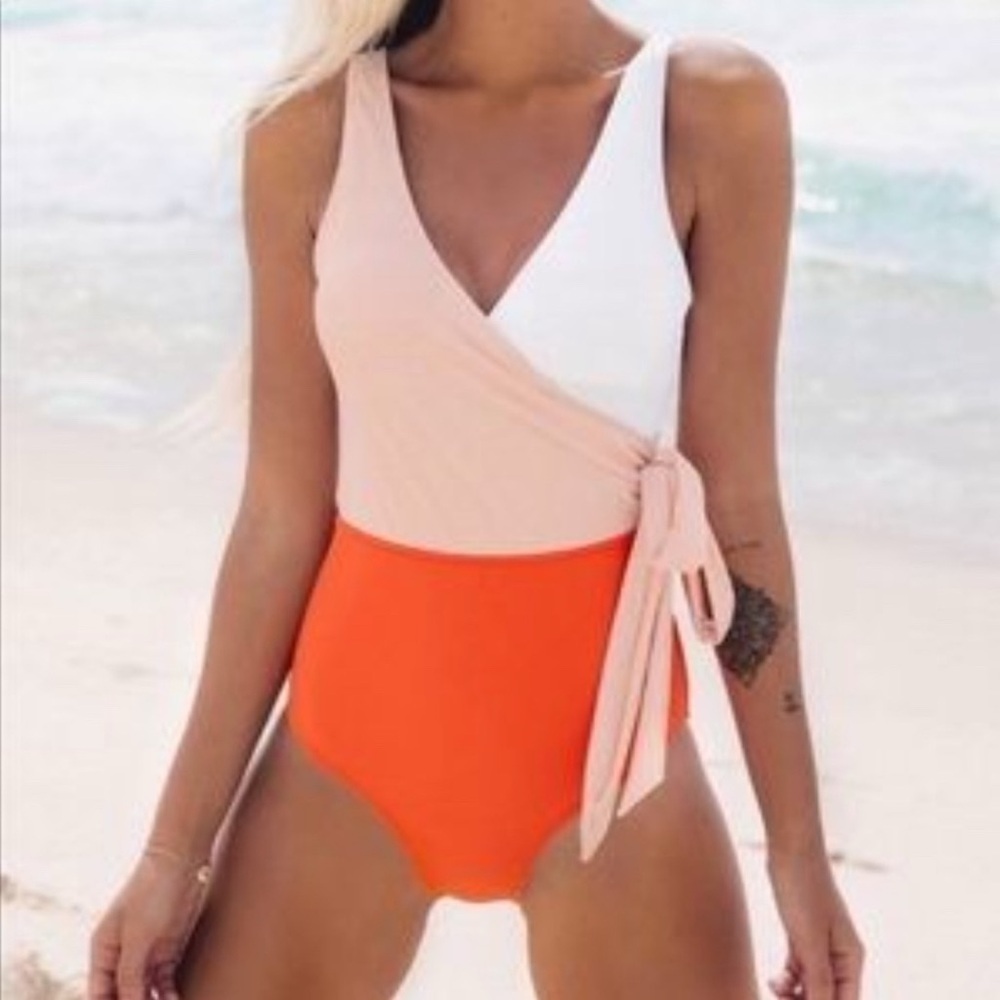 Two-Tone Wrap Swimsuit
